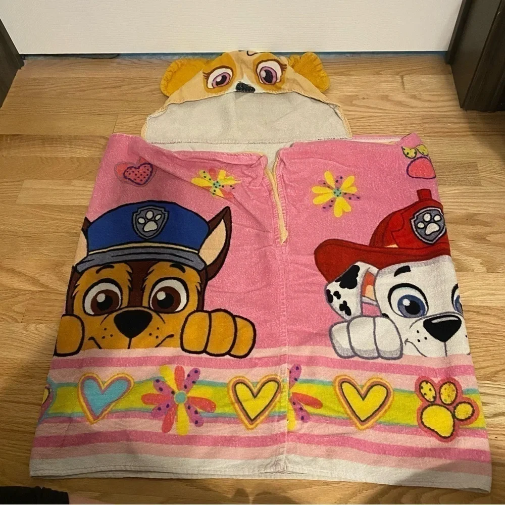 Paw Patrol Hooded Bath Towel Skye Marshall Chase Pink